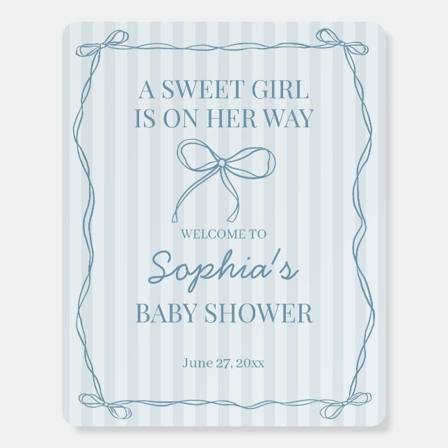 Blue Coquette Bow Pastel Baby Shower Foam Board (Front)