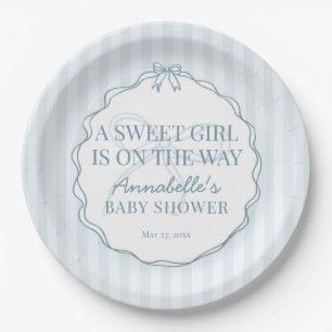 Blue Coquette Bow Pastel Baby Shower Table Decor Paper Plates