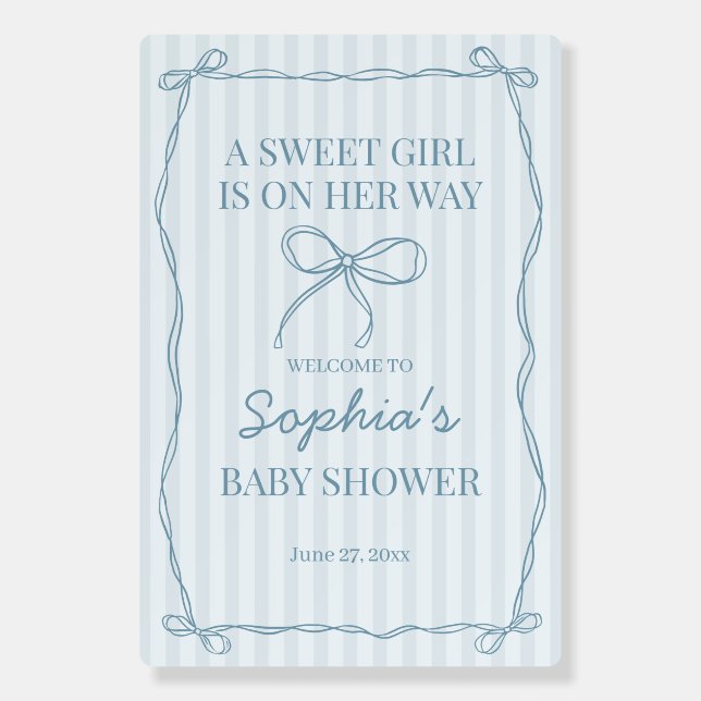Blue Coquette Bow Pastel Baby Shower Welcome Foam Board (Front)