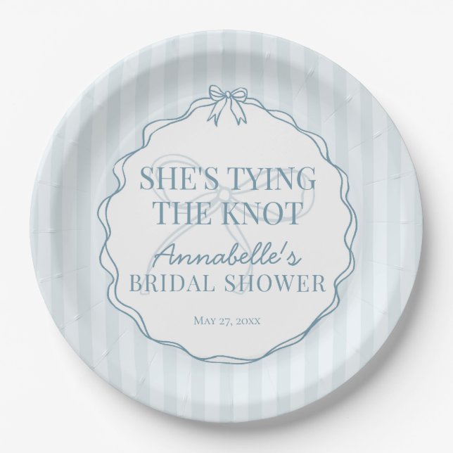 Blue Coquette Bow Pastel Bridal Shower Brunch Paper Plates (Front)