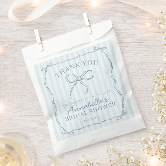 Blue Coquette Bow Pastel Bridal Shower Dessert Favor Bag (Clipped)
