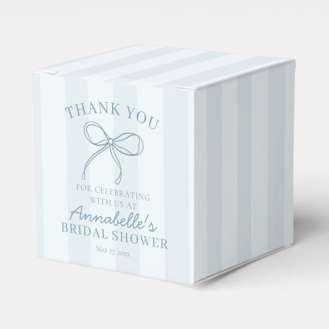 Blue Coquette Bow Pastel Bridal Shower Dessert Favor Boxes (Front Side)