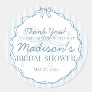 Blue Coquette Bow Pastel Bridal Shower Favor Classic Round Sticker