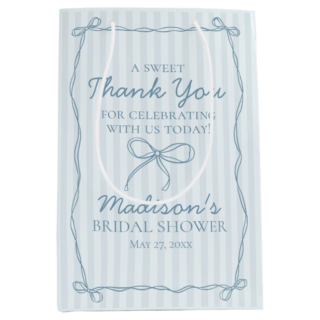 Blue Coquette Bow Pastel Bridal Shower Favor Medium Gift Bag (Front)