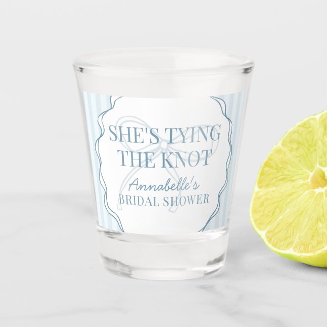 Blue Coquette Bow Pastel Bridal Shower Favor Shot Glass (Front)