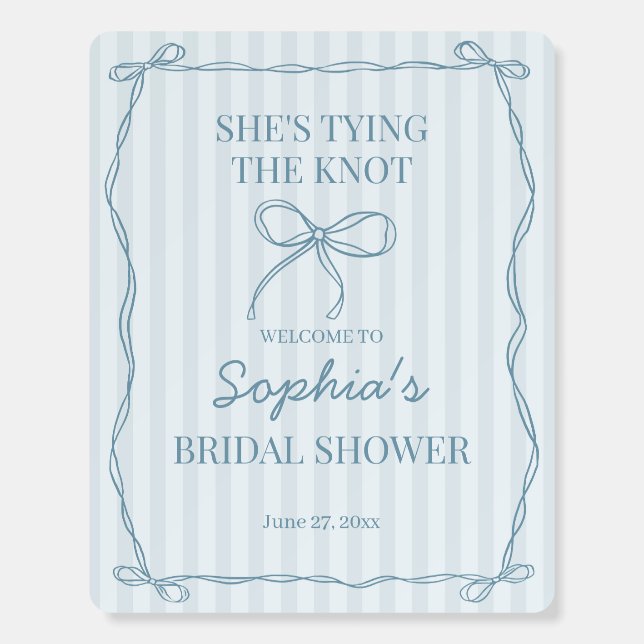 Blue Coquette Bow Pastel Bridal Shower Welcome Foam Board (Front)