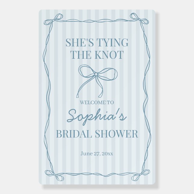 Blue Coquette Bow Pastel Bridal Shower Welcome Foam Board (Front)