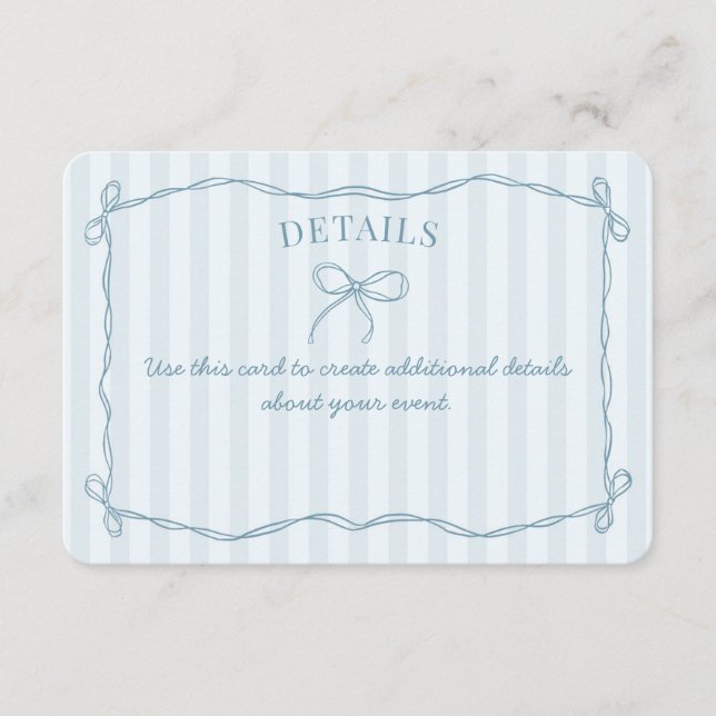 Blue Coquette Bow Pastel Details Invitation Insert (Front)