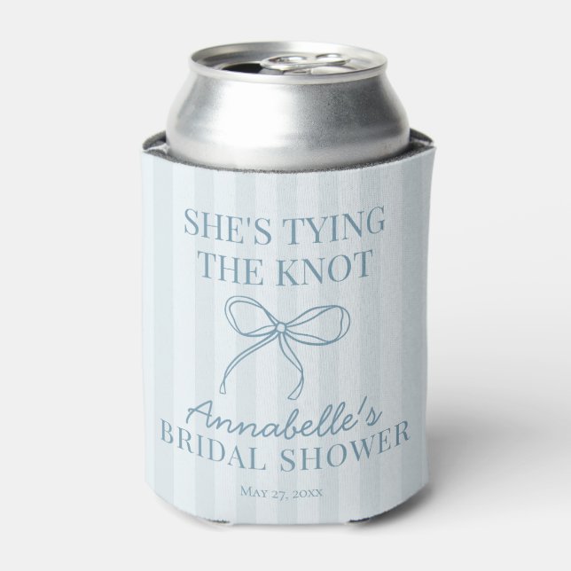 Blue Coquette Bow Pastel Knot Bridal Shower Favor Can Cooler (Can Front)