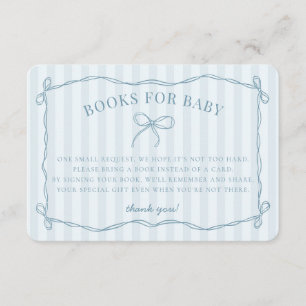 Blue Coquette Bow Pastel Shower Books for Baby Enclosure Card