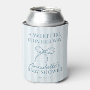Blue Coquette Bow Pastel Striped Baby Shower Favor Can Cooler