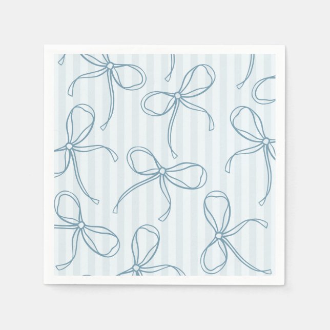 Blue Coquette Bow Pastel Striped Table Decor Napkins (Front)