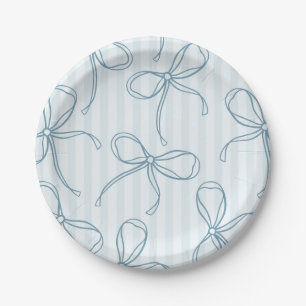 Blue Coquette Bow Pastel Striped Table Decor Paper Plates