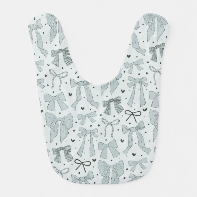 Blue Coquette Bow Pattern Baby Bib (Front)