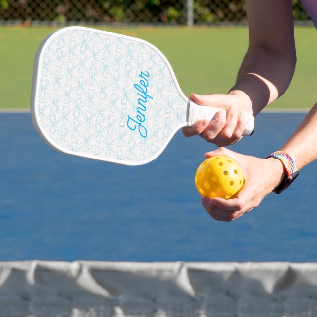 Blue Coquette Bow Pattern Custom Name  Pickleball Paddle (Insitu)