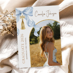 Blue Coquette Bow Photo 2026 Graduation Party Invitation
