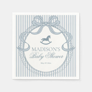 Blue Coquette Bow Rocking Hors Baby Shower Dessert Napkins