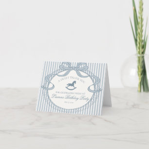 Blue Coquette Bow Rocking Hors Birthday Thank You  Card