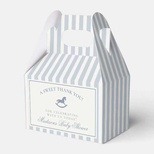 Blue Coquette Bow Rocking Horse Baby Shower Favor Boxes (Front Side)