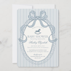 Blue Coquette Bow Rocking Horse Baby Shower Invitation