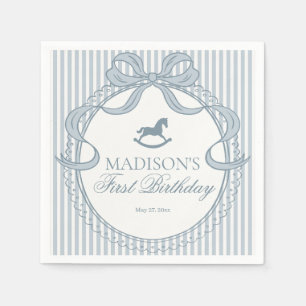 Blue Coquette Bow Rocking Horse Birthday Dessert Napkins