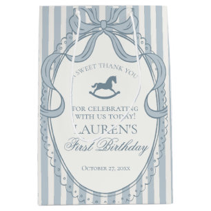 Blue Coquette Bow Rocking Horse Birthday Favors Medium Gift Bag