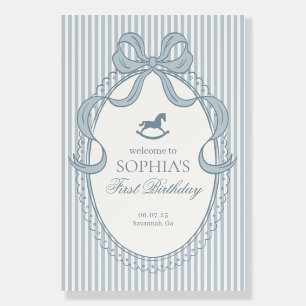 Blue Coquette Bow Rocking Horse Birthday Welcome Foam Board