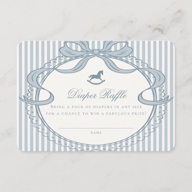 Blue Coquette Bow Rocking Horse Diaper Raffle Card (Front)