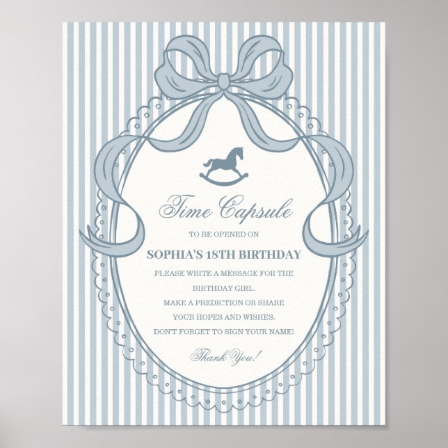 Blue Coquette Bow Rocking Horse Time Capsule Poster (Front)