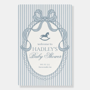 Blue Coquette Bow RockingHorse Baby Shower Welcome Foam Board