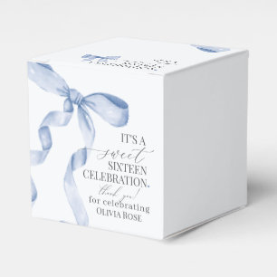 Blue Coquette Bow Sweet 16 Birthday Party Gift Favor Boxes