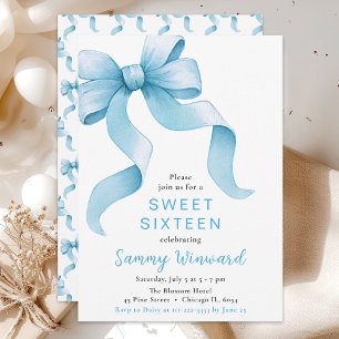 Blue Coquette Bow Sweet Sixteen Invitation