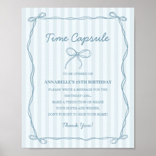 Blue Coquette Bow Time Capsule Birthday Game Poster