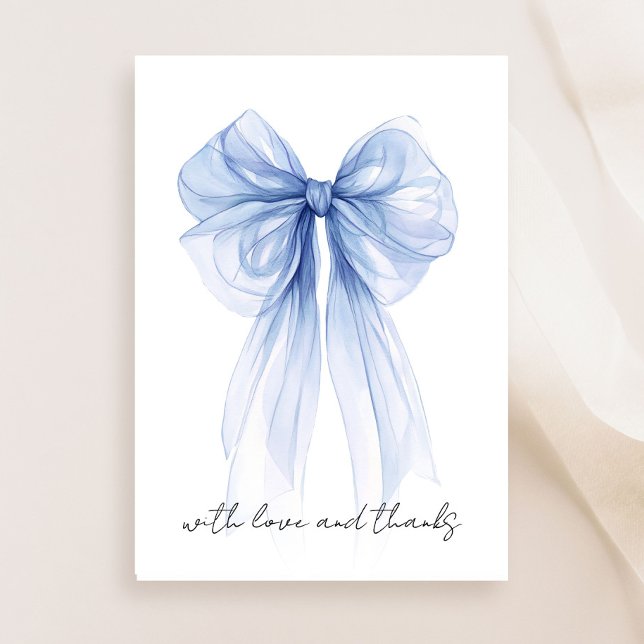 Blue Coquette Bow Watercolor Bridal Shower Thank You Card (Creator Uploaded)