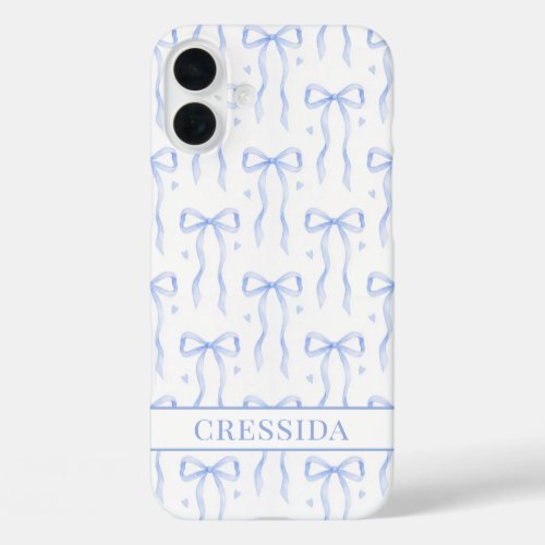 Blue Coquette Bows Monogrammed iPhone 16 Plus Case