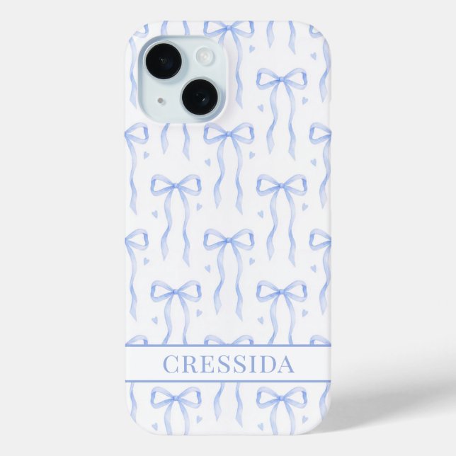 Blue Coquette Bows Monogrammed Case-Mate iPhone Case (Back)
