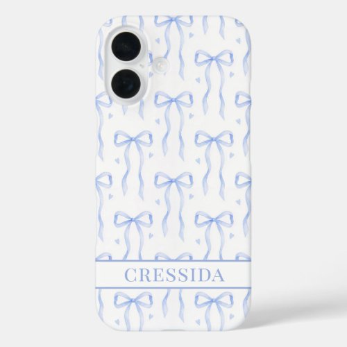 Blue Coquette Bows Monogrammed iPhone 16 Case