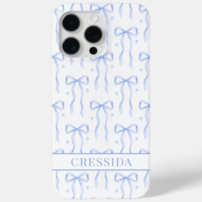 Blue Coquette Bows Monogrammed Case-Mate iPhone Case (Back)