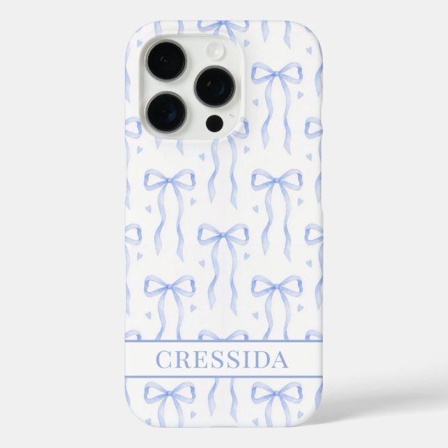 Blue Coquette Bows Monogrammed Case-Mate iPhone Case (Back)