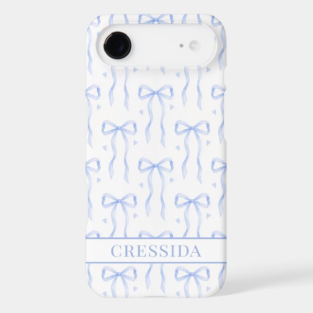 Blue Coquette Bows Monogrammed Case-Mate iPhone Case (Back)
