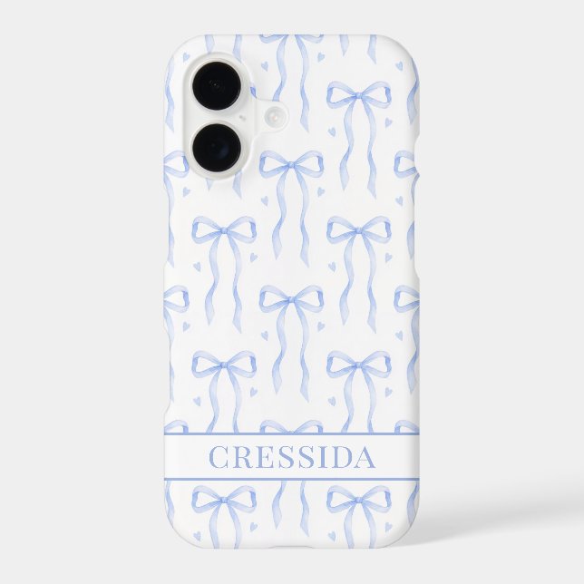 Blue Coquette Bows Monogrammed Case-Mate iPhone Case (Back)