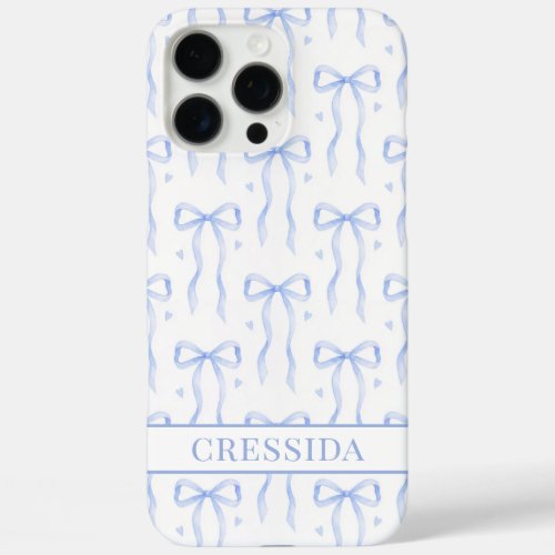 Blue Coquette Bows Monogrammed iPhone 16 Pro Max Case