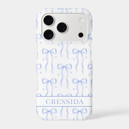 Blue Coquette Bows Monogrammed iPhone 17 Pro Case