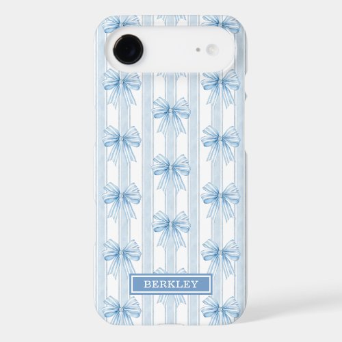 Blue Coquette Bows on Stripes Monogrammed iPhone 17 Air Case