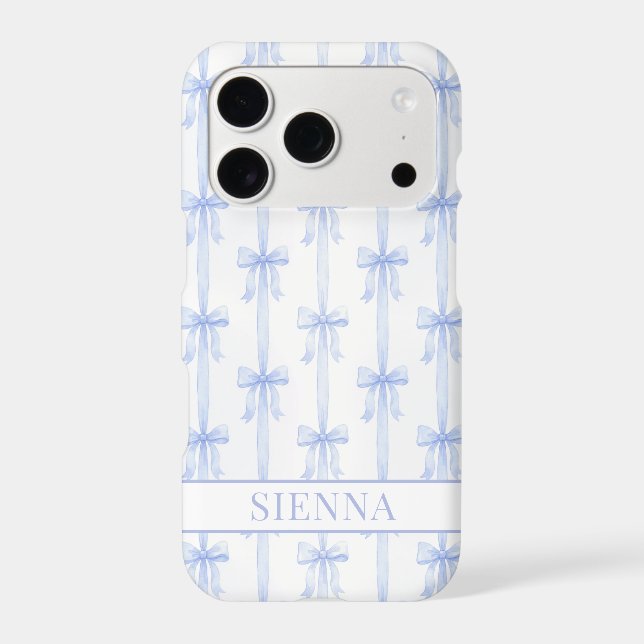 Blue Coquette Bows Striped Monogrammed Case-Mate iPhone Case (Back)