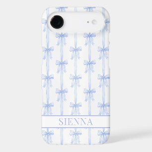 Blue Coquette Bows Striped Monogrammed iPhone 17 Air Case
