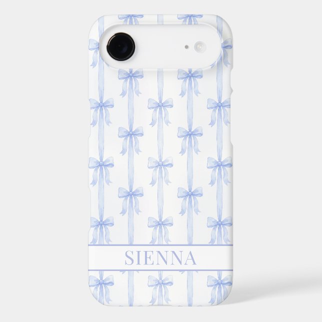 Blue Coquette Bows Striped Monogrammed Case-Mate iPhone Case (Back)