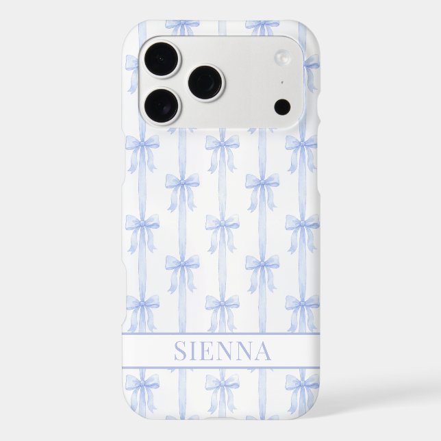Blue Coquette Bows Striped Monogrammed Case-Mate iPhone Case (Back)