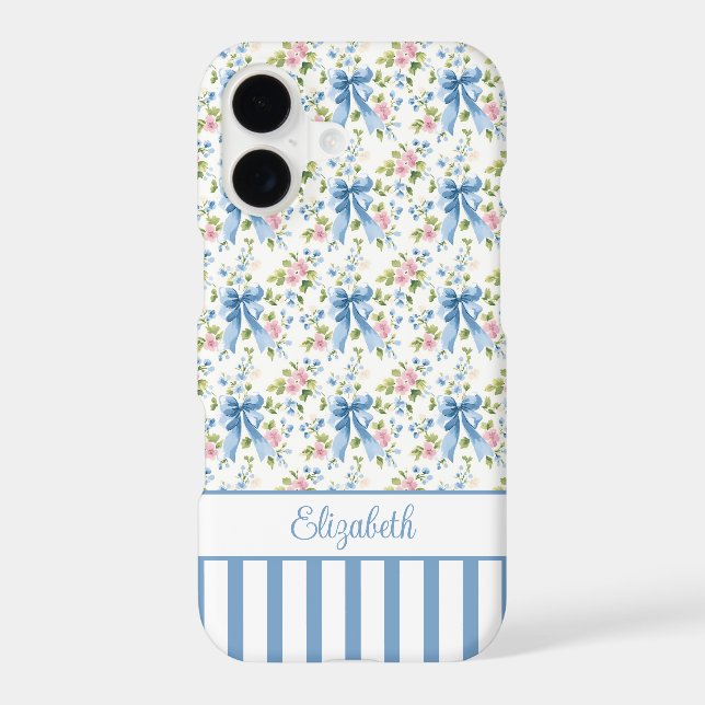 Blue Coquette Bows With Flowers Monogrammed  Case-Mate iPhone Case (Back)