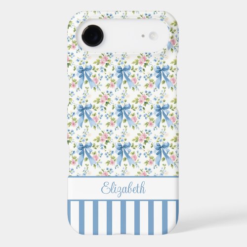 Blue Coquette Bows With Flowers Monogrammed  iPhone 17 Air Case
